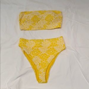 High waste yellow bikini with floral print